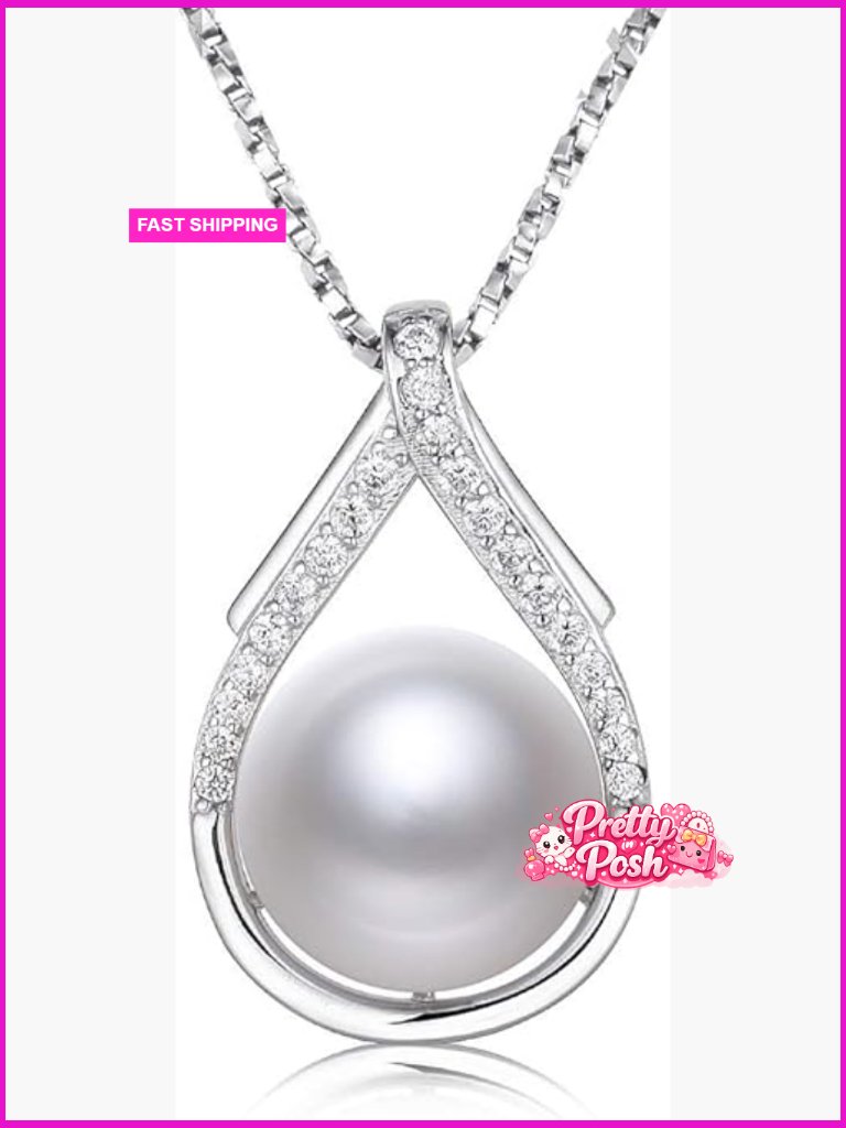 Real Freshwater Pearl Pendant Necklace 925 Sterling Silver 18" Chain